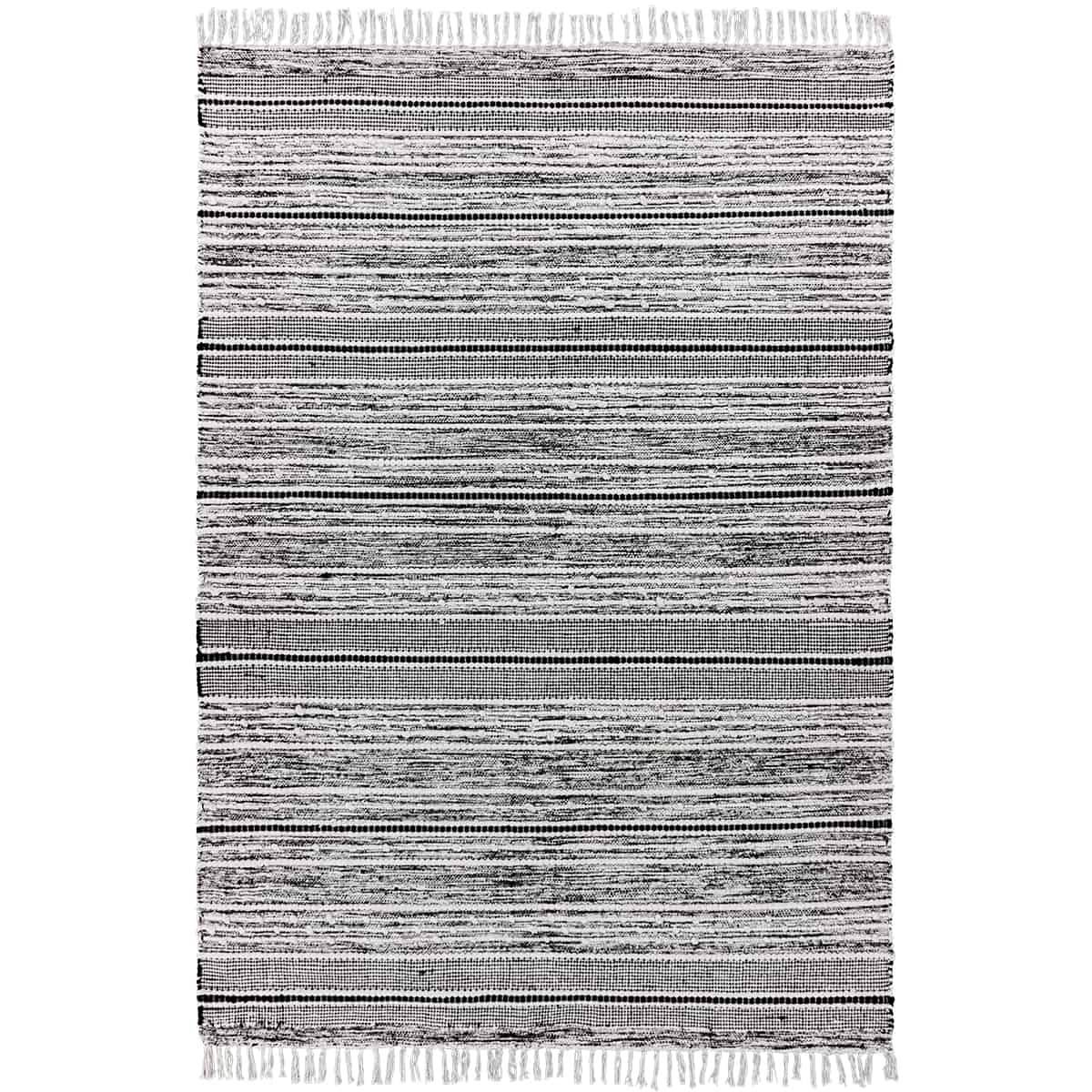 שטיח גפן כותנה 12 שחור/לבן עם פרנזים | השטיח האדום