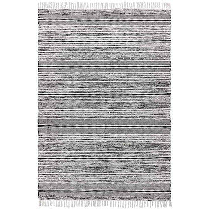 שטיח גפן כותנה 12 שחור/לבן עם פרנזים | השטיח האדום