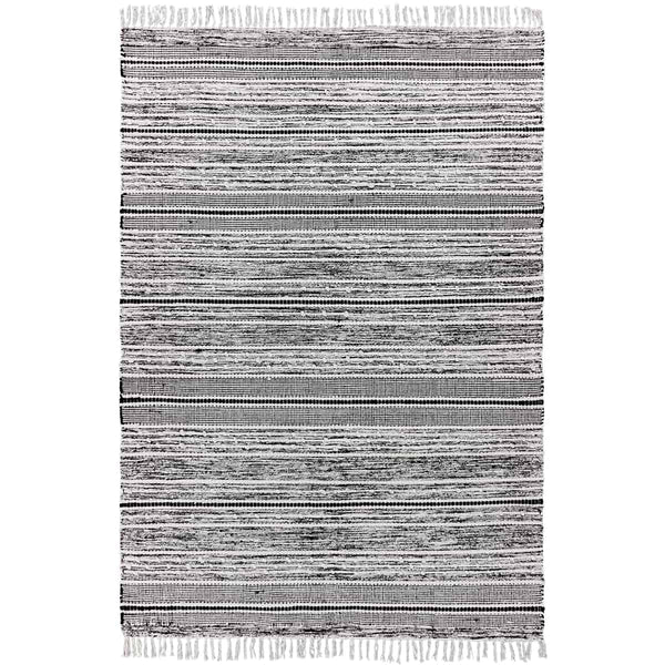 שטיח גפן כותנה 12 שחור/לבן עם פרנזים GEFEN