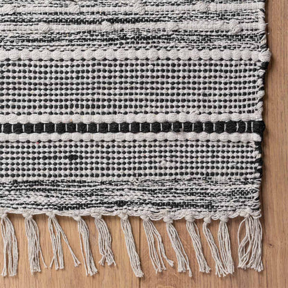 שטיח גפן כותנה 12 שחור/לבן עם פרנזים | השטיח האדום