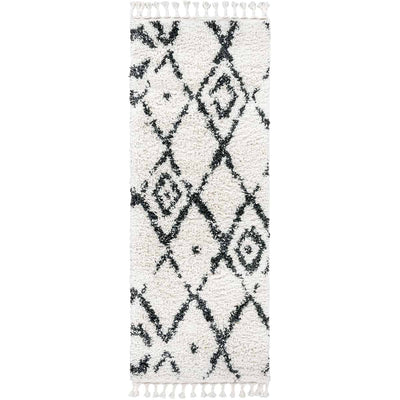 שטיח קזבלנקה 09 לבן/שחור ראנר עם פרנזים | השטיח האדום
