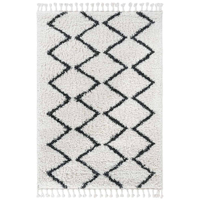שטיח קזבלנקה 08 לבן/שחור עם פרנזים | השטיח האדום