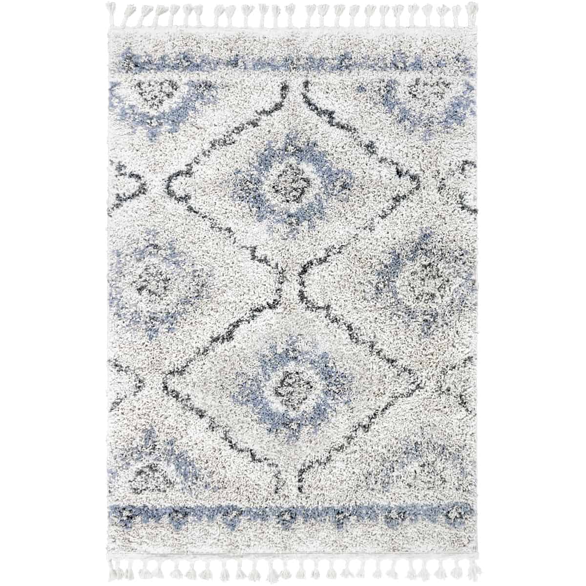 שטיח קזבלנקה 10 לבן/אפור/קרם עם פרנזים | השטיח האדום