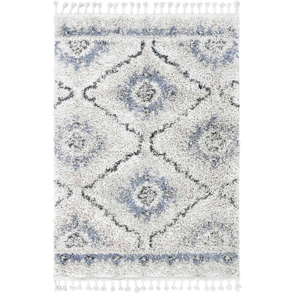 שטיח קזבלנקה 10 לבן/אפור/קרם עם פרנזים | השטיח האדום