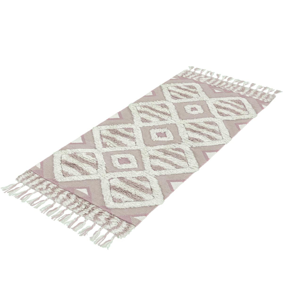 שטיח קילים סקנדינבי 26 ורוד/לבן ראנר עם פרנזים | השטיח האדום