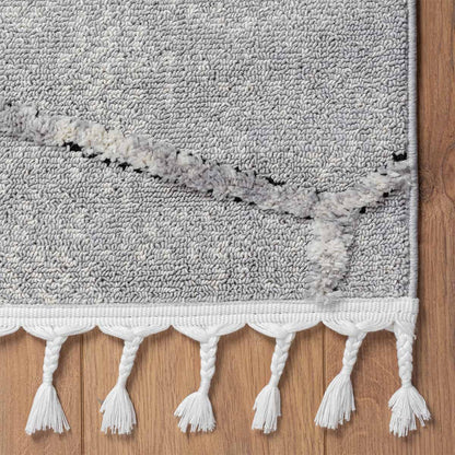 שטיח אטלס 24 אפור/קרם עם פרנזים | השטיח האדום