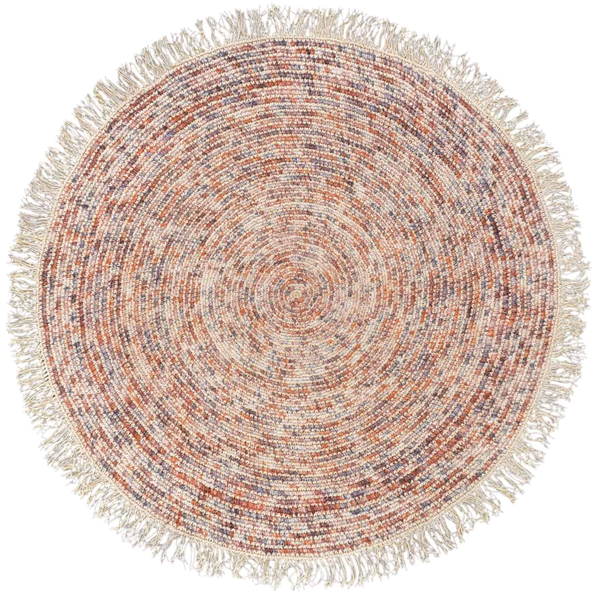 שטיח תמר אריגה גסה 10 קרם/צבעוני עגול עם פרנזים | השטיח האדום