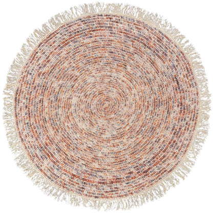 שטיח תמר אריגה גסה 10 קרם/צבעוני עגול עם פרנזים | השטיח האדום