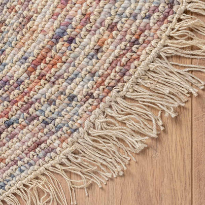 שטיח תמר אריגה גסה 10 קרם/צבעוני עגול עם פרנזים | השטיח האדום