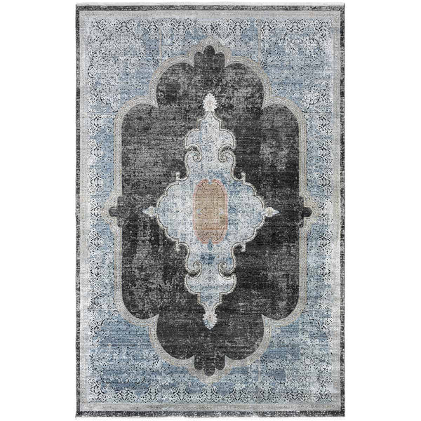 שטיח ג'איפור 23 כחול/אפור/צהוב עם פרנזים JAIPUR