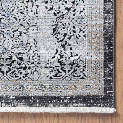 שטיח ג'איפור 23 כחול/אפור/צהוב עם פרנזים | השטיח האדום