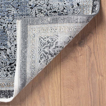 שטיח ג'איפור 23 כחול/אפור/צהוב עם פרנזים | השטיח האדום