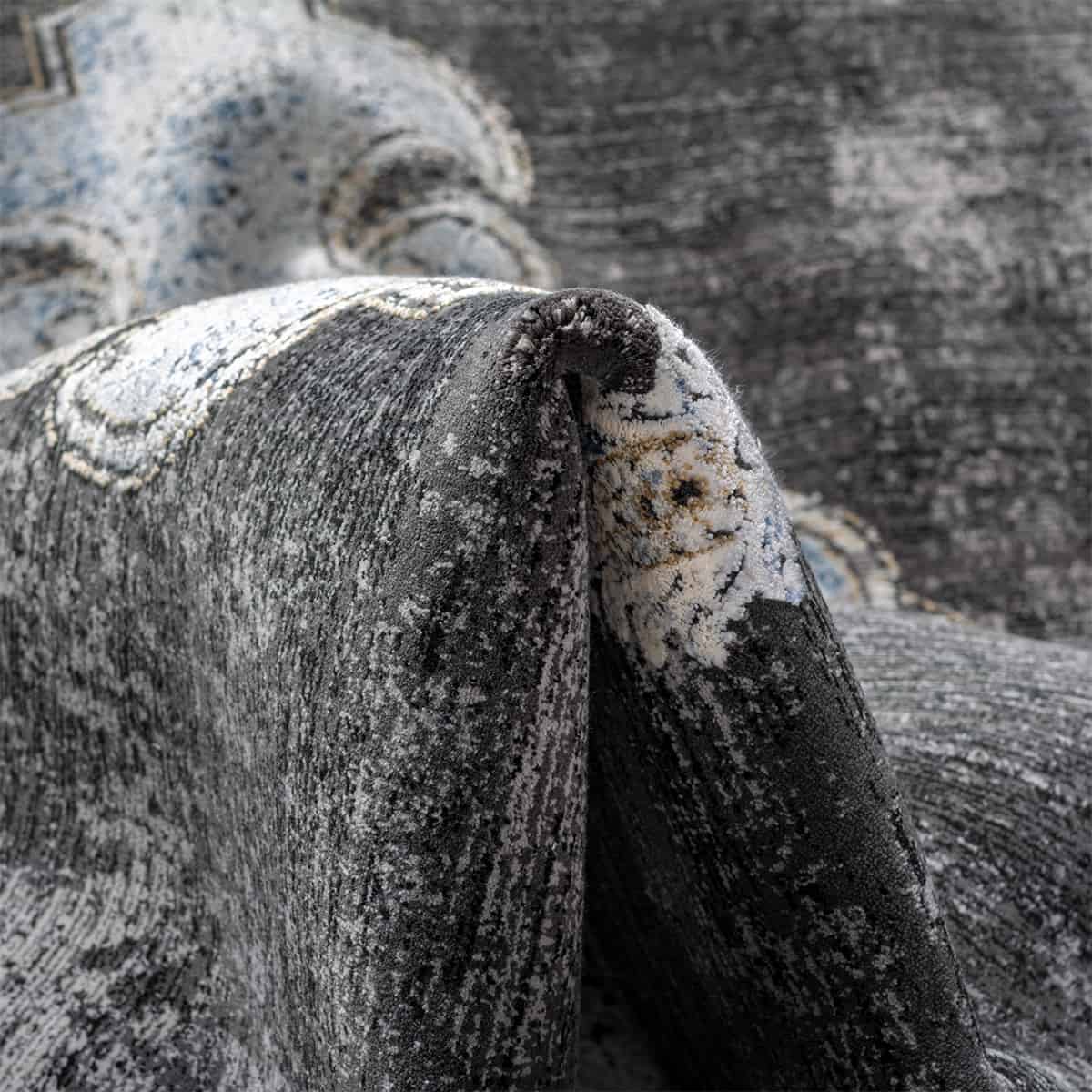 שטיח ג'איפור 23 כחול/אפור/צהוב עם פרנזים | השטיח האדום