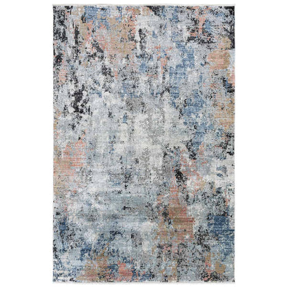 שטיח ג'איפור 26 אפור/כחול/צהוב עם פרנזים | השטיח האדום