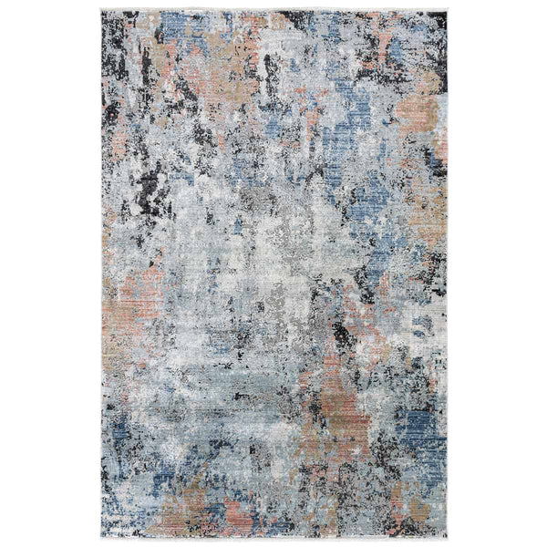 שטיח ג'איפור 26 אפור/כחול/צהוב עם פרנזים JAIPUR