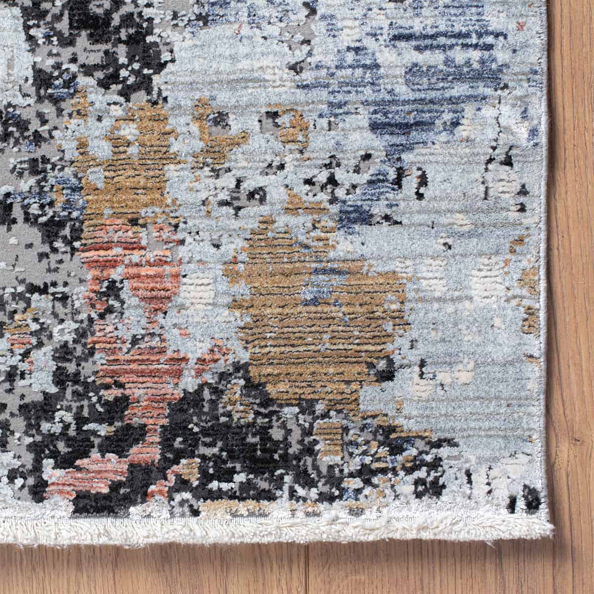 שטיח ג'איפור 26 אפור/כחול/צהוב עם פרנזים | השטיח האדום