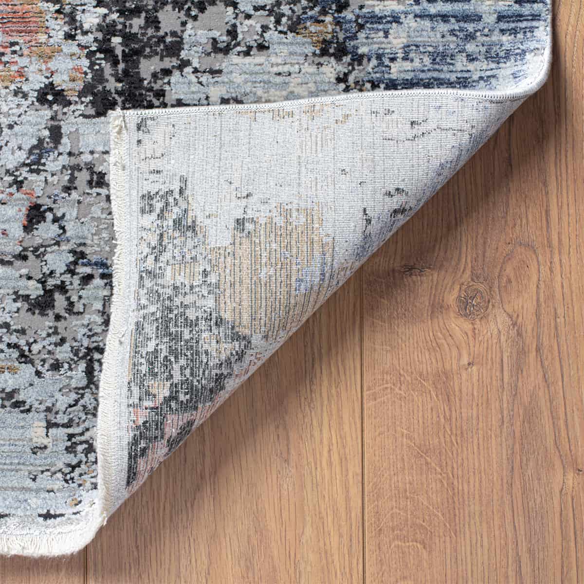 שטיח ג'איפור 26 אפור/כחול/צהוב עם פרנזים | השטיח האדום