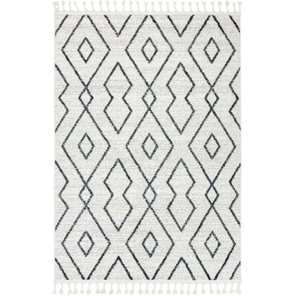 שטיח מרקש 26 קרם/שחור עם פרנזים | השטיח האדום