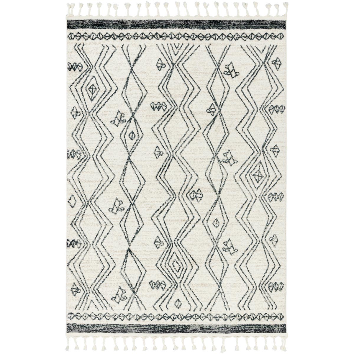 שטיח מרקש 23 קרם/שחור עם פרנזים | השטיח האדום