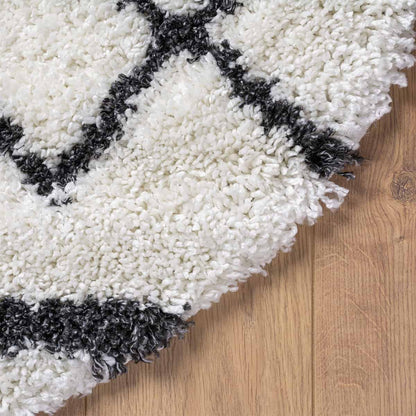 שטיח קזבלנקה 07 לבן/שחור עגול | השטיח האדום