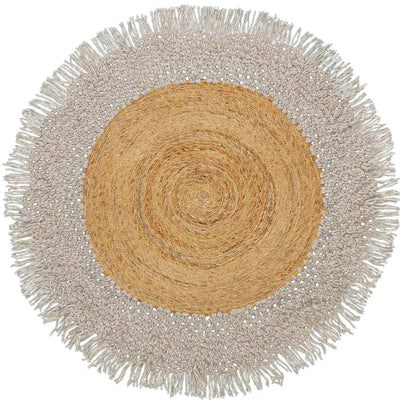 שטיח תמר מעצבים 13 בז' עגול עם פרנזים | השטיח האדום