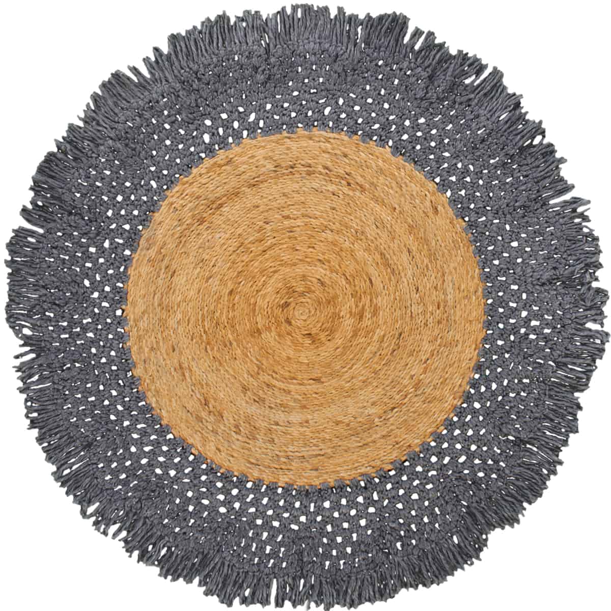 שטיח תמר מעצבים 13 אפור כהה/בז' עגול עם פרנזים | השטיח האדום