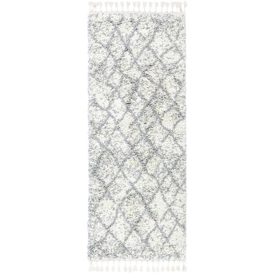 שטיח קזבלנקה 06 לבן/אפור ראנר עם פרנזים | השטיח האדום