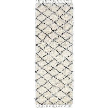 שטיח ברבר מרוקאי 02 לבן/שחור ראנר עם פרנזים | השטיח האדום