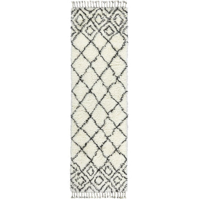 שטיח ברבר מרוקאי 05 לבן/שחור ראנר עם פרנזים | השטיח האדום
