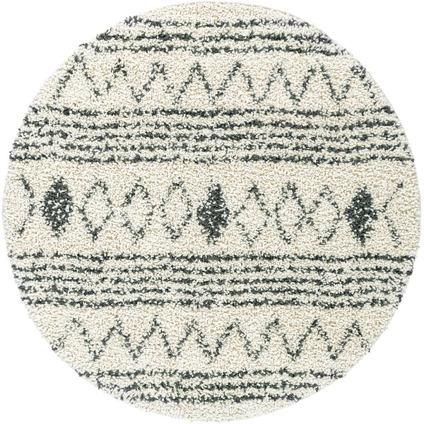 שטיח שאגי מרקש 12 קרם/שחור עגול SHAGI