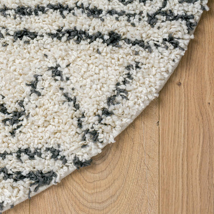 שטיח שאגי מרקש 12 קרם/שחור עגול | השטיח האדום