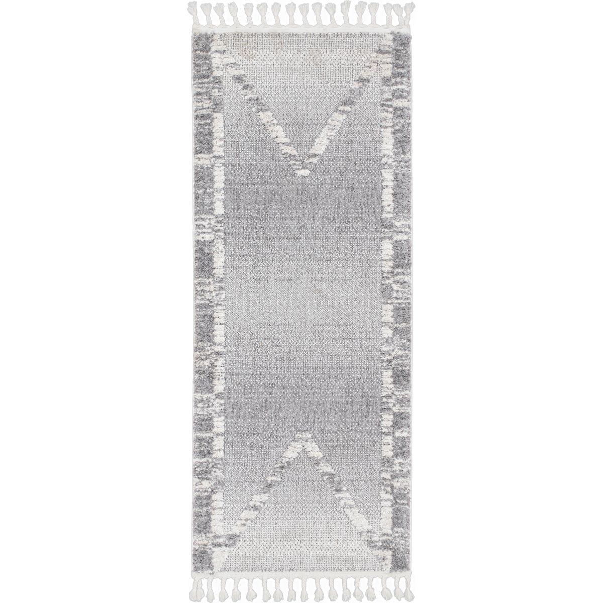 שטיח אטלס 17 אפור/קרם ראנר עם פרנזים | השטיח האדום