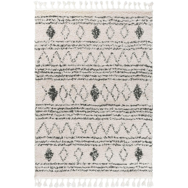 שטיח שאגי מרקש 12 קרם/שחור עם פרנזים SHAGI