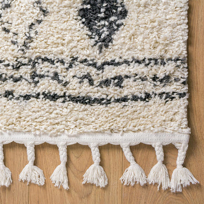 שטיח שאגי מרקש 12 קרם/שחור ראנר עם פרנזים | השטיח האדום