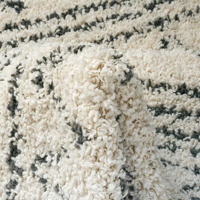 שטיח שאגי מרקש 12 קרם/שחור עגול | השטיח האדום