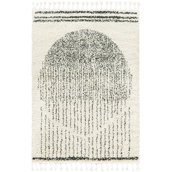 שטיח שאגי מרקש 11 קרם/שחור עם פרנזים SHAGI