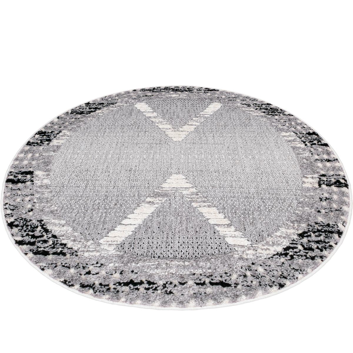 שטיח אטלס 17 אפור כהה/קרם עגול | השטיח האדום