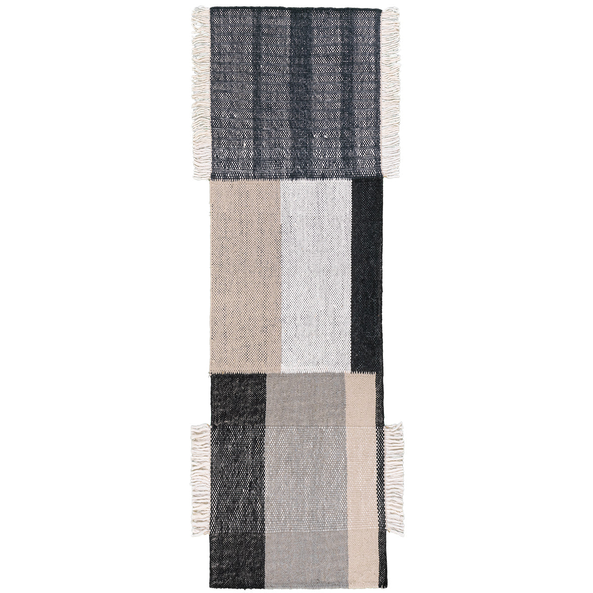 שטיח קילים סקנדינבי 21 שחור/ורוד/אפור ראנר עם פרנזים | השטיח האדום