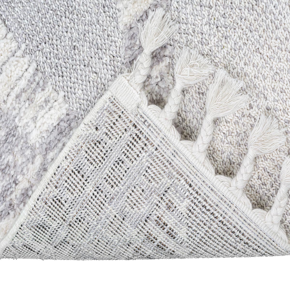 שטיח אטלס 17 אפור/קרם עם פרנזים | השטיח האדום