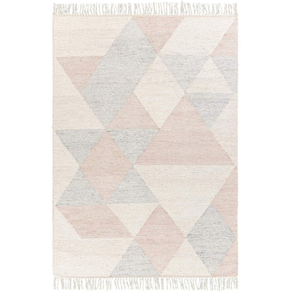 שטיח קילים סקנדינבי 27 קרם/ורוד/אפור עם פרנזים KILIM