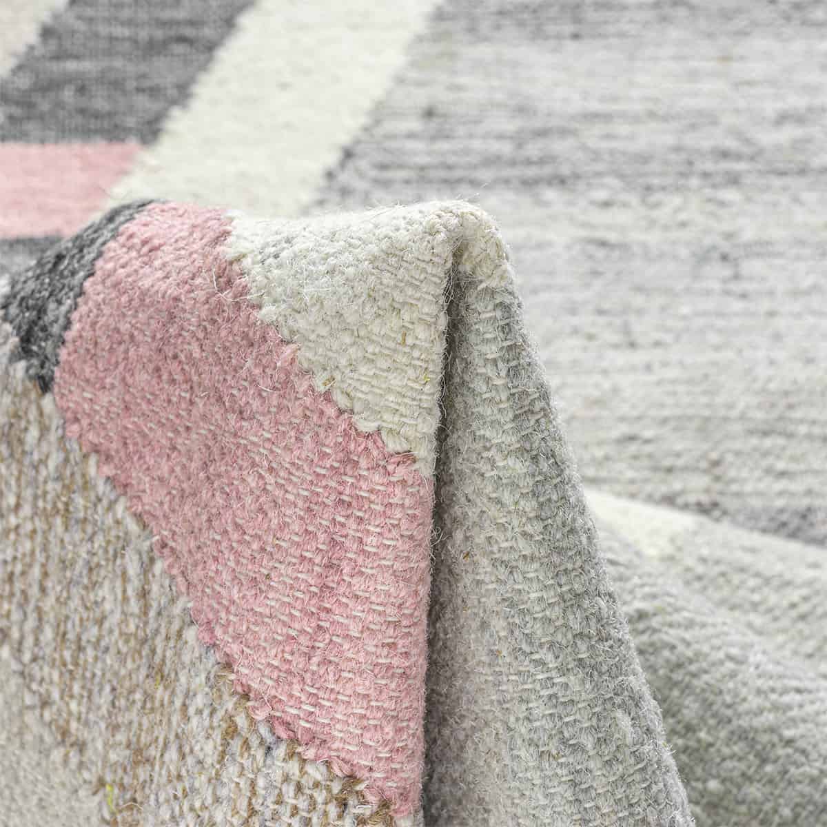  שטיח קילים סקנדינבי 18 כחול/ורוד/אפור ראנר עם פרנזים | השטיח האדום 