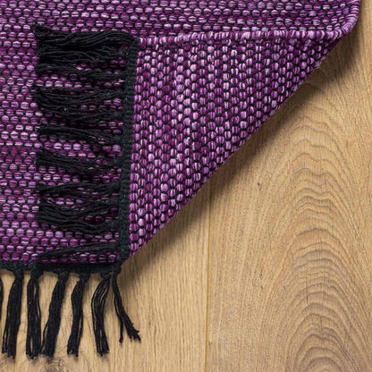  שטיח גפן כותנה 01 סגול/שחור ראנר עם פרנזים | השטיח האדום 