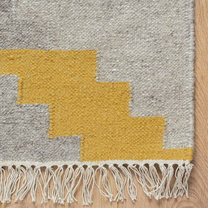 שטיח קילים סקנדינבי 19 כחול/צהוב/אפור ראנר עם פרנזים | השטיח האדום
