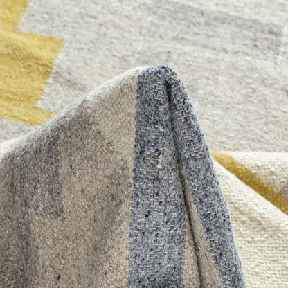 שטיח קילים סקנדינבי 19 כחול/צהוב/אפור ראנר עם פרנזים | השטיח האדום