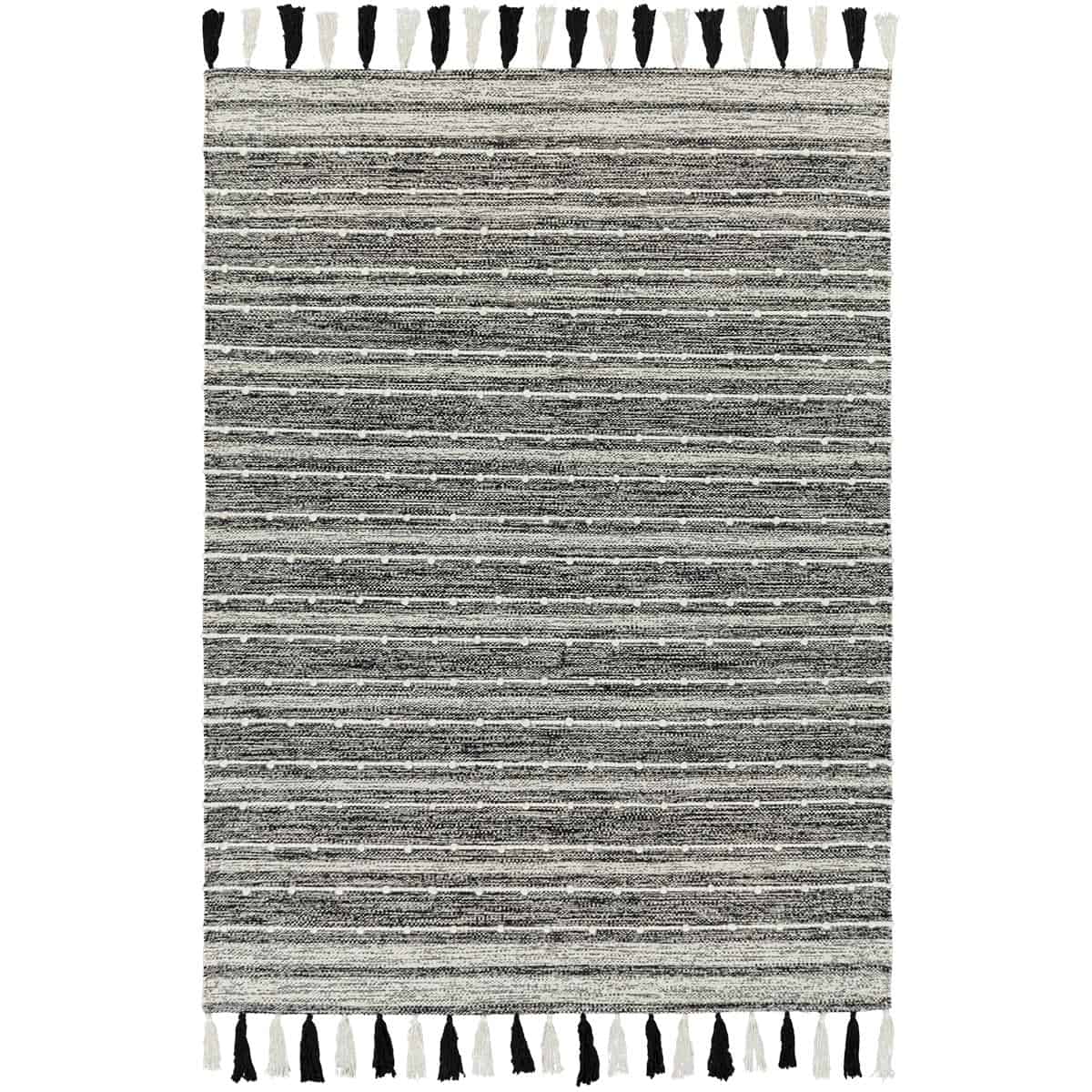 שטיח גפן כותנה 11 שחור/לבן עם פרנזים | השטיח האדום