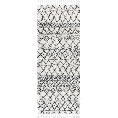 שטיח קזבלנקה 01 לבן/שחור ראנר עם פרנזים | השטיח האדום