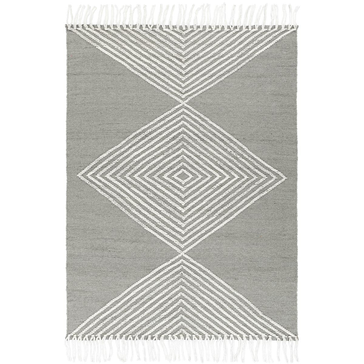שטיח קילים סקנדינבי 16 אפור/לבן עם פרנזים | השטיח האדום