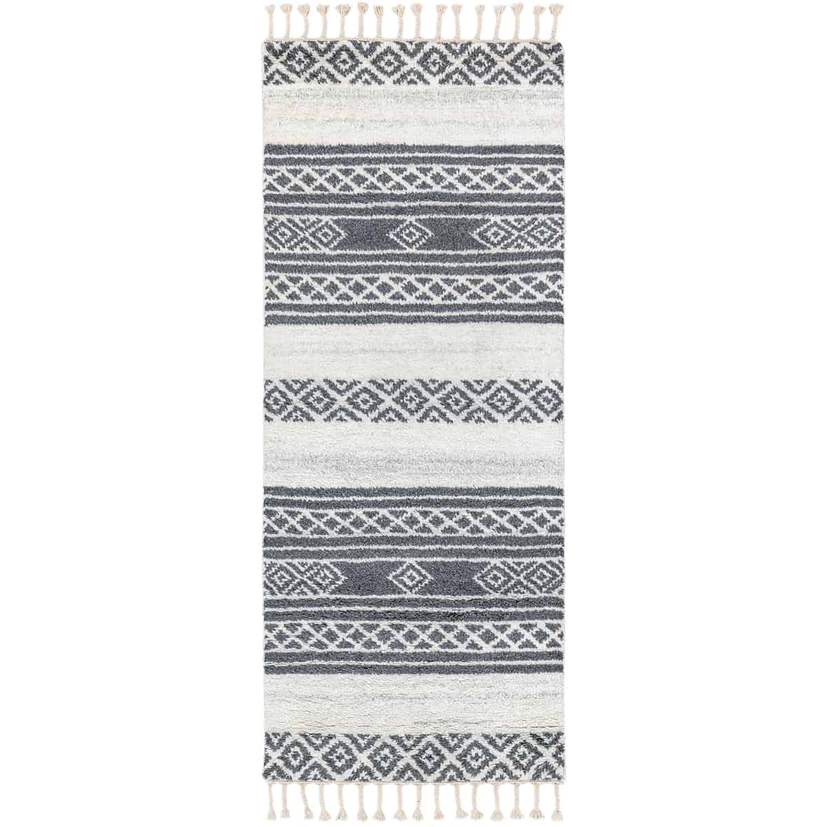  שטיח ברבר מרוקאי 04 אפור כהה/לבן ראנר עם פרנזים | השטיח האדום 