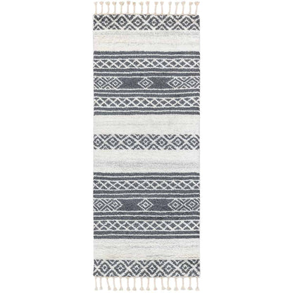  שטיח ברבר מרוקאי 04 אפור כהה/לבן ראנר עם פרנזים | השטיח האדום 