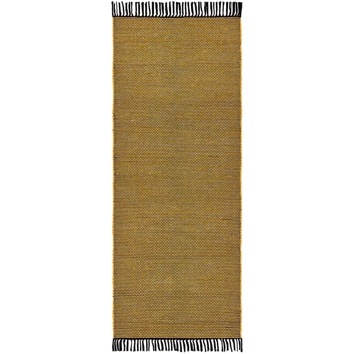  שטיח גפן כותנה 01 צהוב/שחור ראנר עם פרנזים | השטיח האדום 